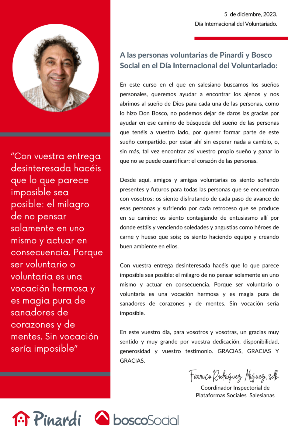 mensaje-voluntariado-pinardi | Pinardi, Federación de Plataformas ...
